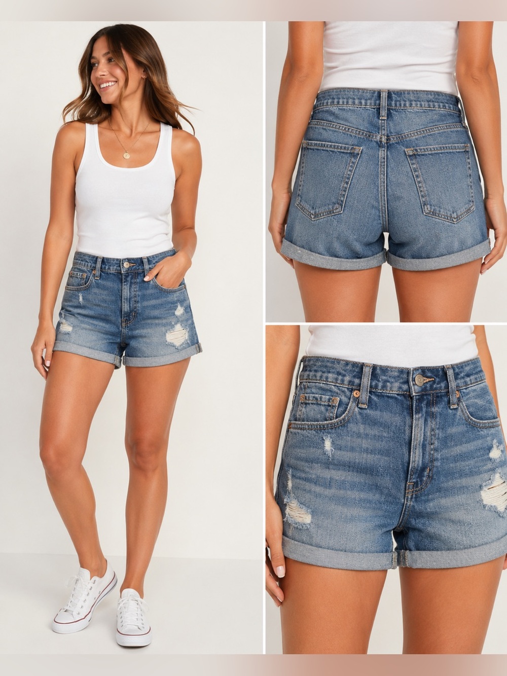Old Navy O.G. High-Rise Distressed Denim Shorts | Women’s Size 10 | Medium Wash